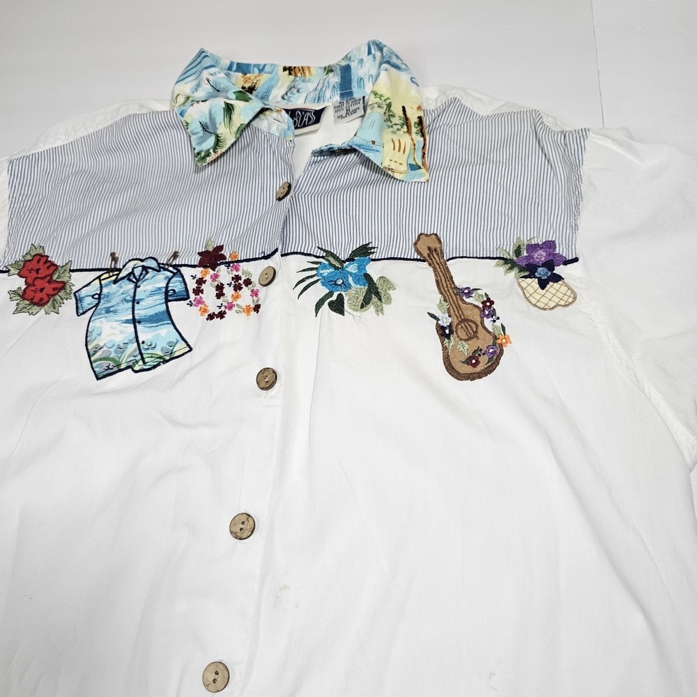 Vintage Bill Blass Shirt Women's Sz M Embroidered Button Up  White Art To Wear - Picture 8 of 14